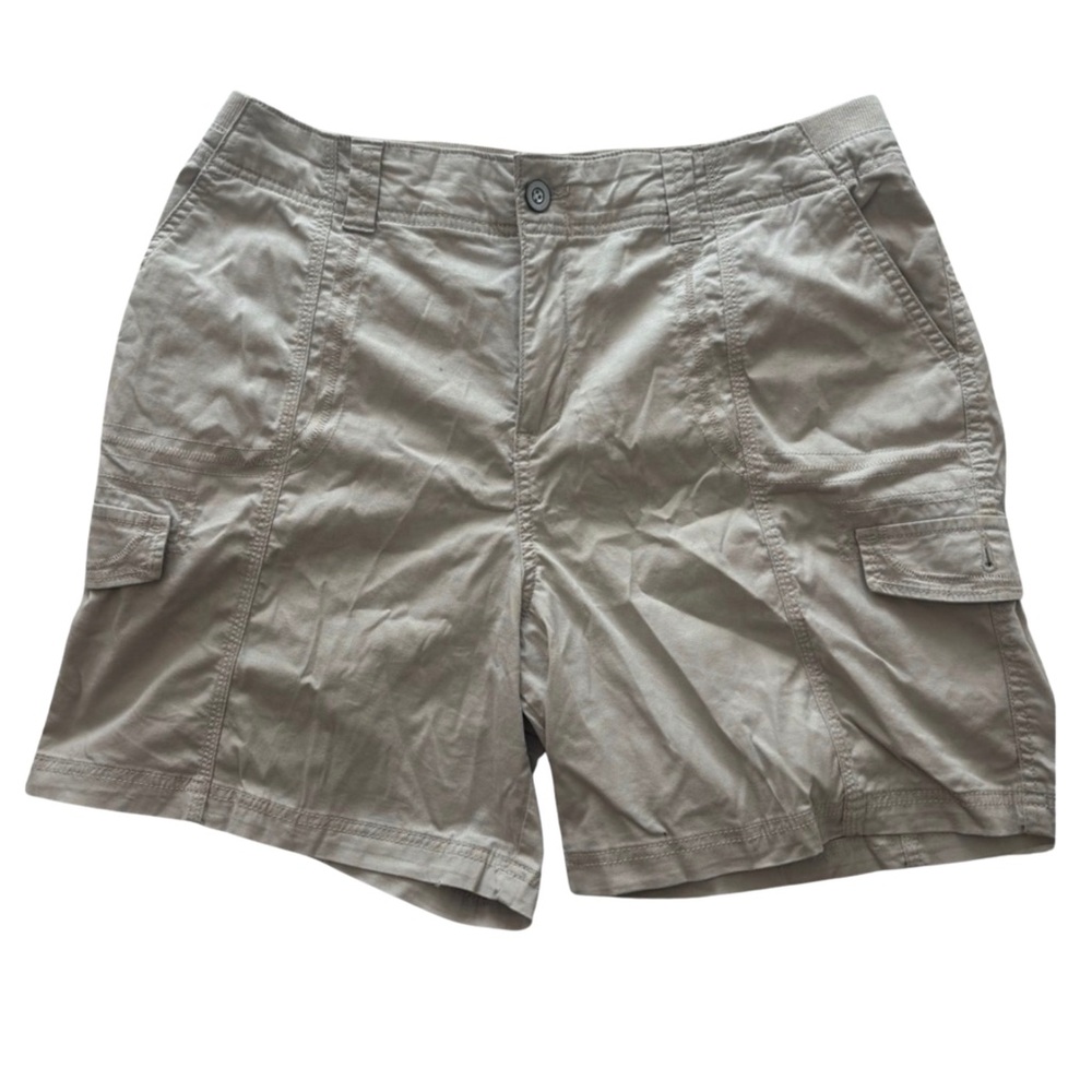 Style & Co Khaki Cargo Shorts Women Size 16 Stretch Mid Rise Beige Casual